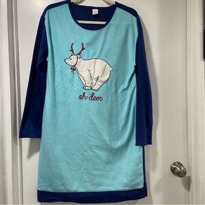 Sleep Chic vintage blue oh deer fleece nightgown. Size Medium.